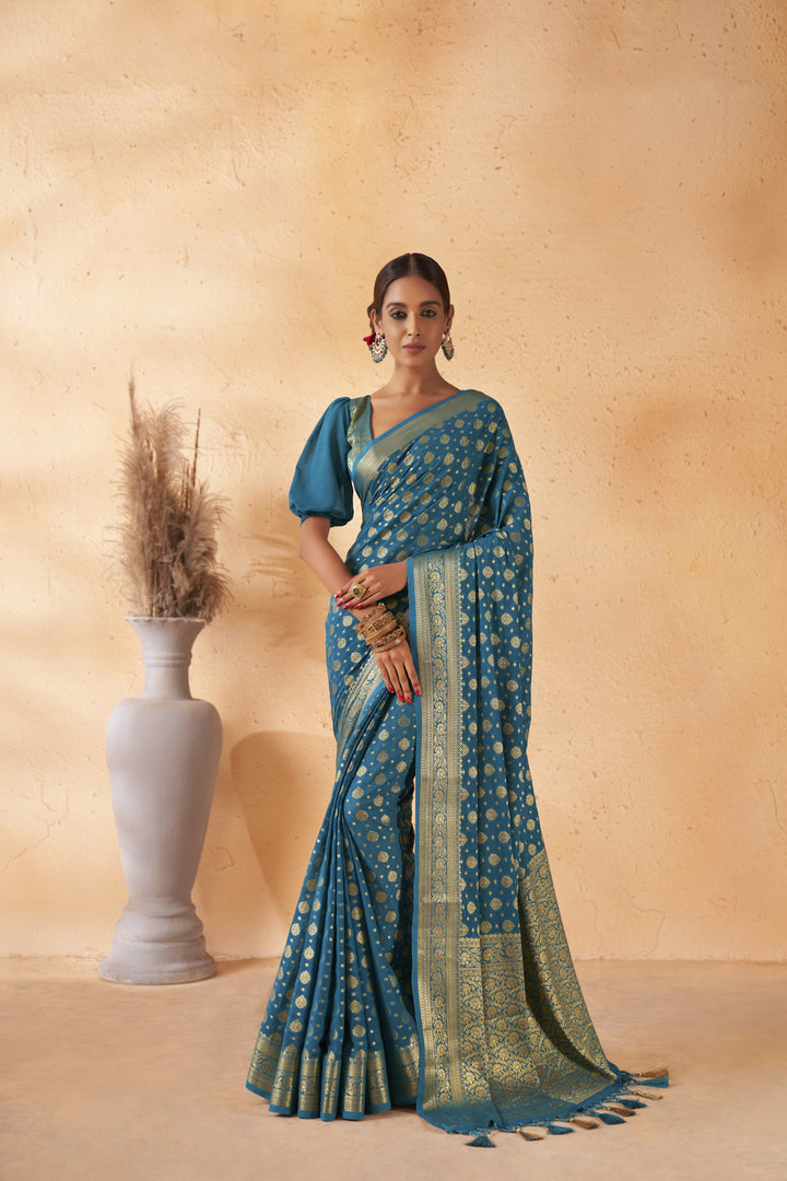 Elegant Georgette Saree with Heavy Woven Designer Work | Wedding & Festive