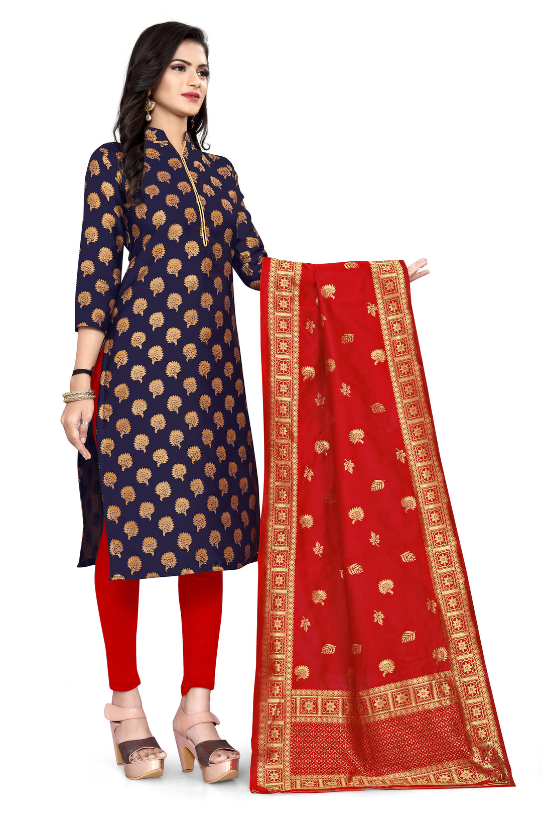 Elegant Banarasi Silk | Tafetta Silk Suit with Jacquard Design