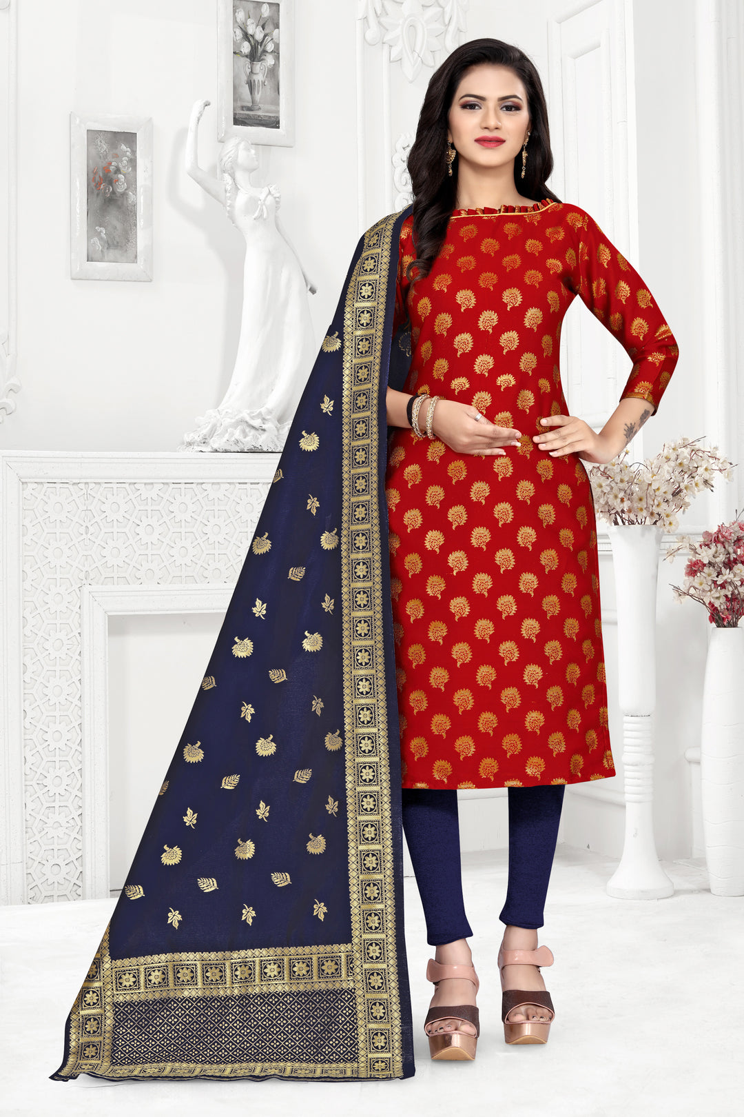 Elegant Banarasi Silk | Tafetta Silk Suit with Jacquard Design