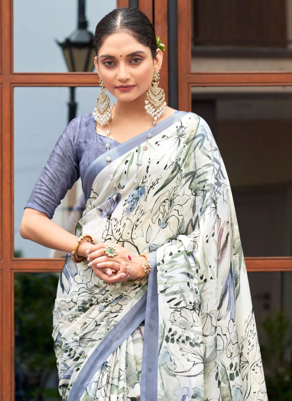 Elegant Muslin Saree | Digital-Printed for Weddings & Special Events