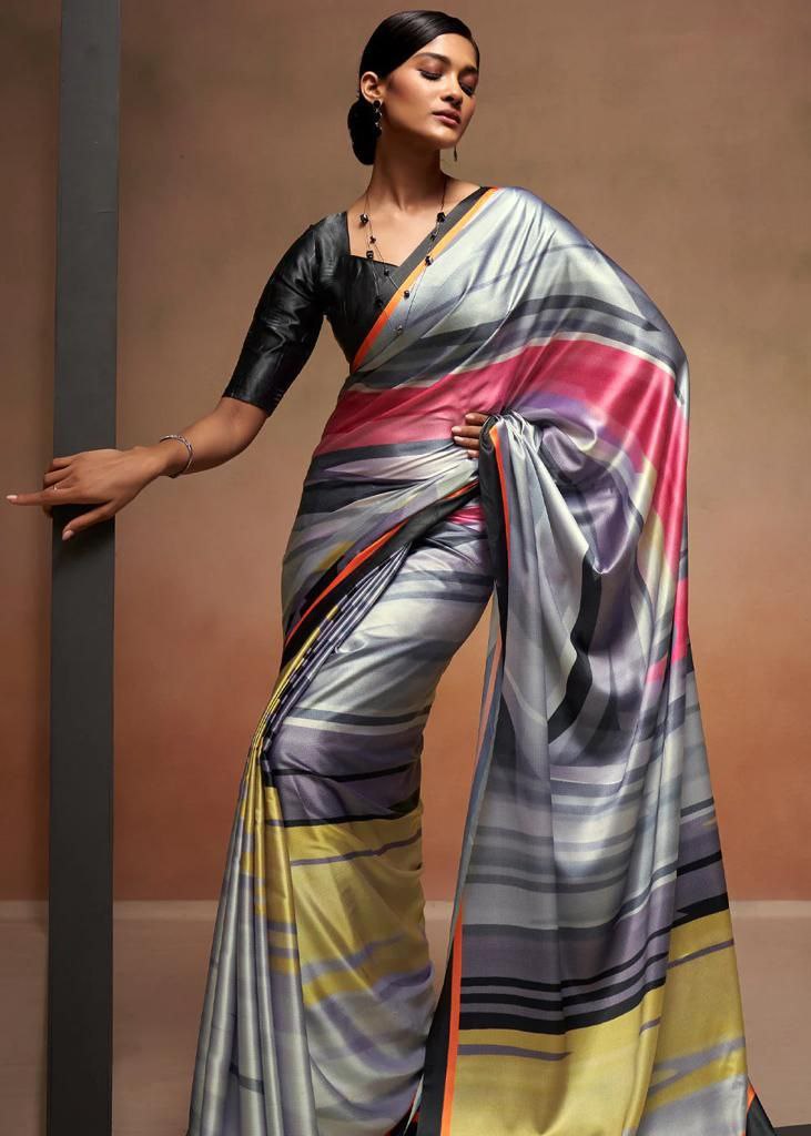 Elegant Digital-Printed Japan-Satin Saree for Weddings & Special Events | Festive Fashion