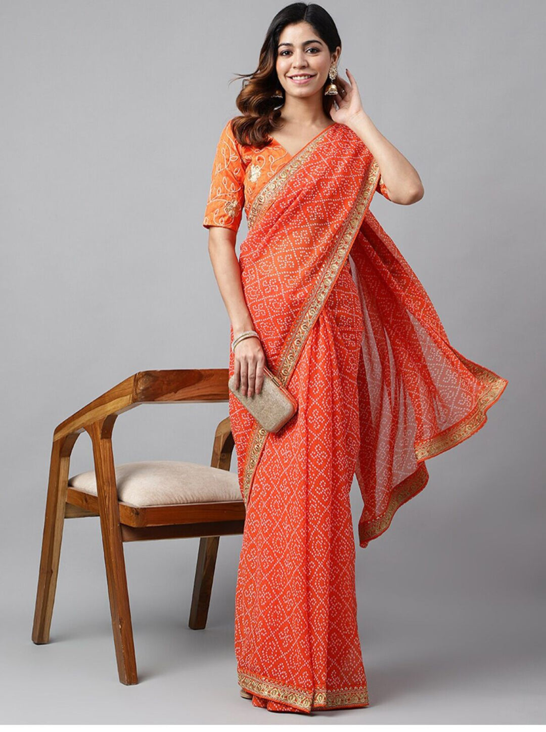 Georgette Saree with Printed Sequins & Embroidery | Wedding & Festive Elegance