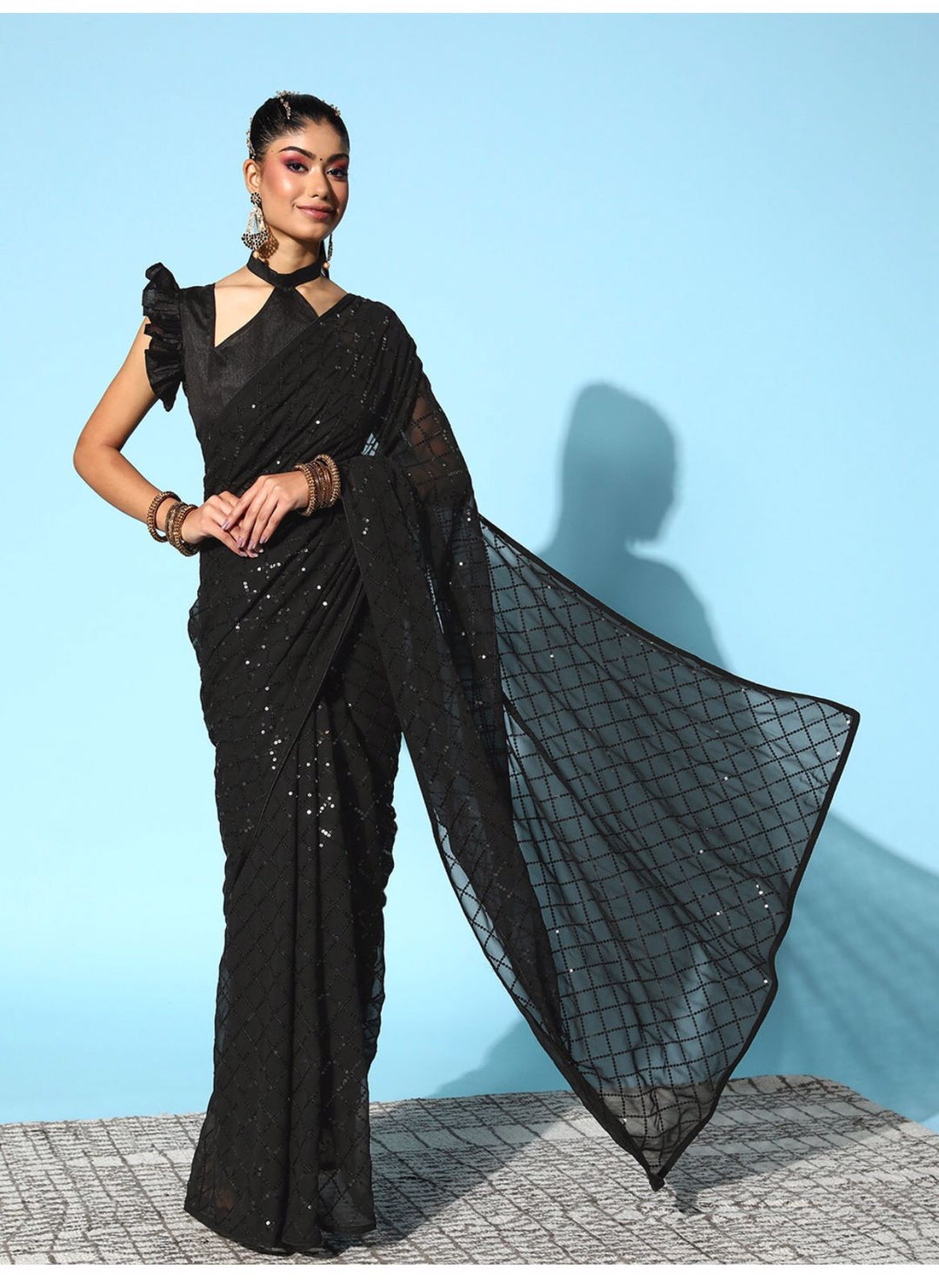 Designer Georgette Saree with Sequins & Embroidery | Wedding & Festive Wear