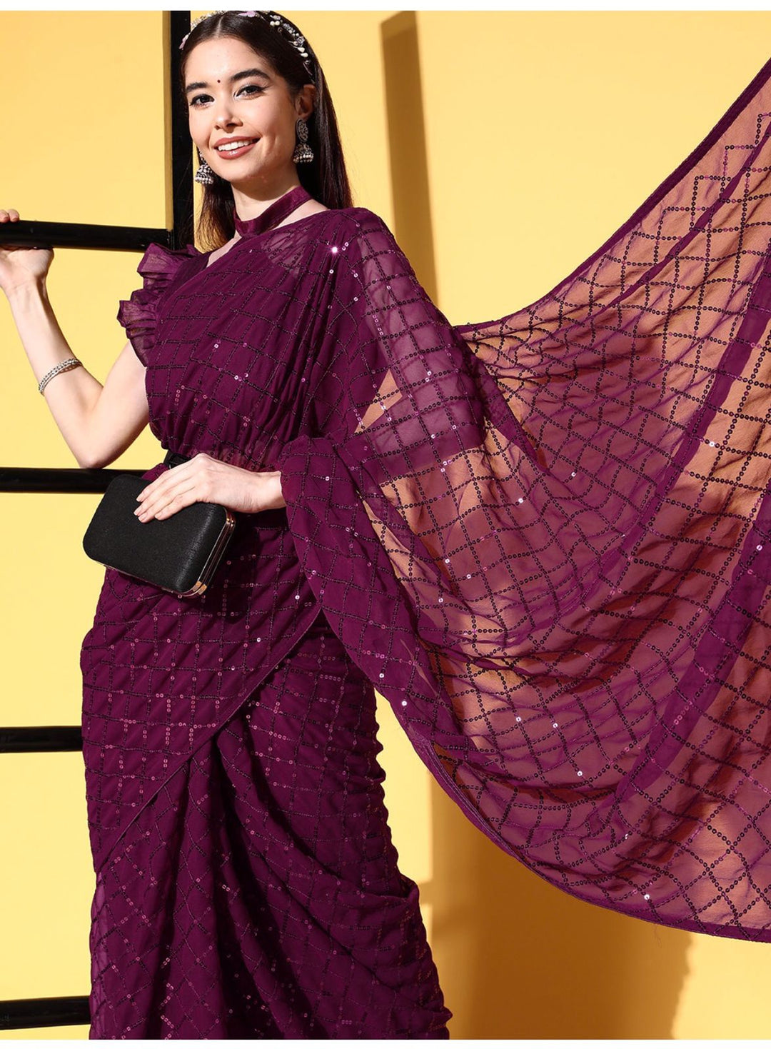 Designer Georgette Saree with Sequins & Embroidery | Wedding & Festive Wear