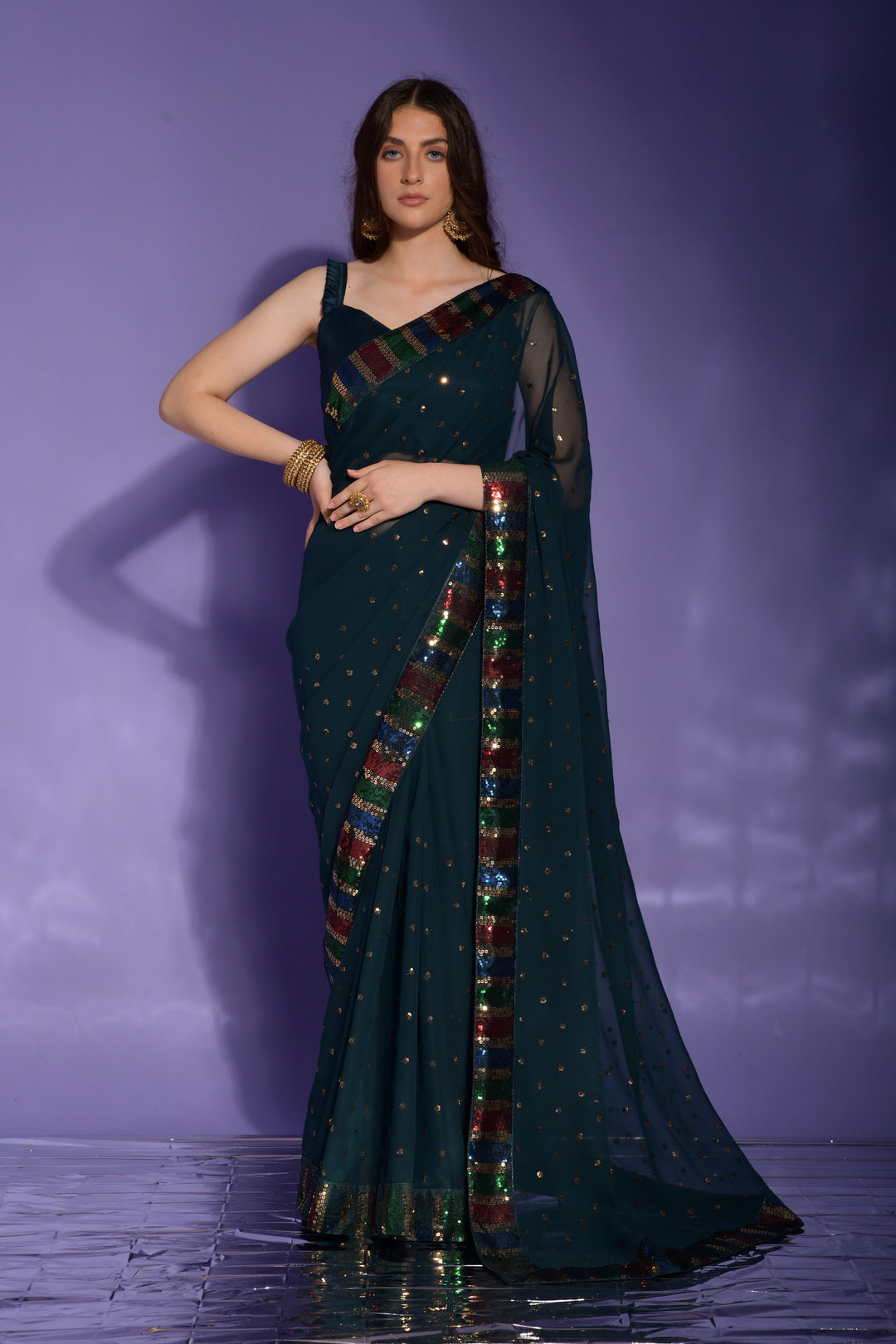 Georgette Saree with Sequined Embroidery | Perfect for Weddings & Festivals