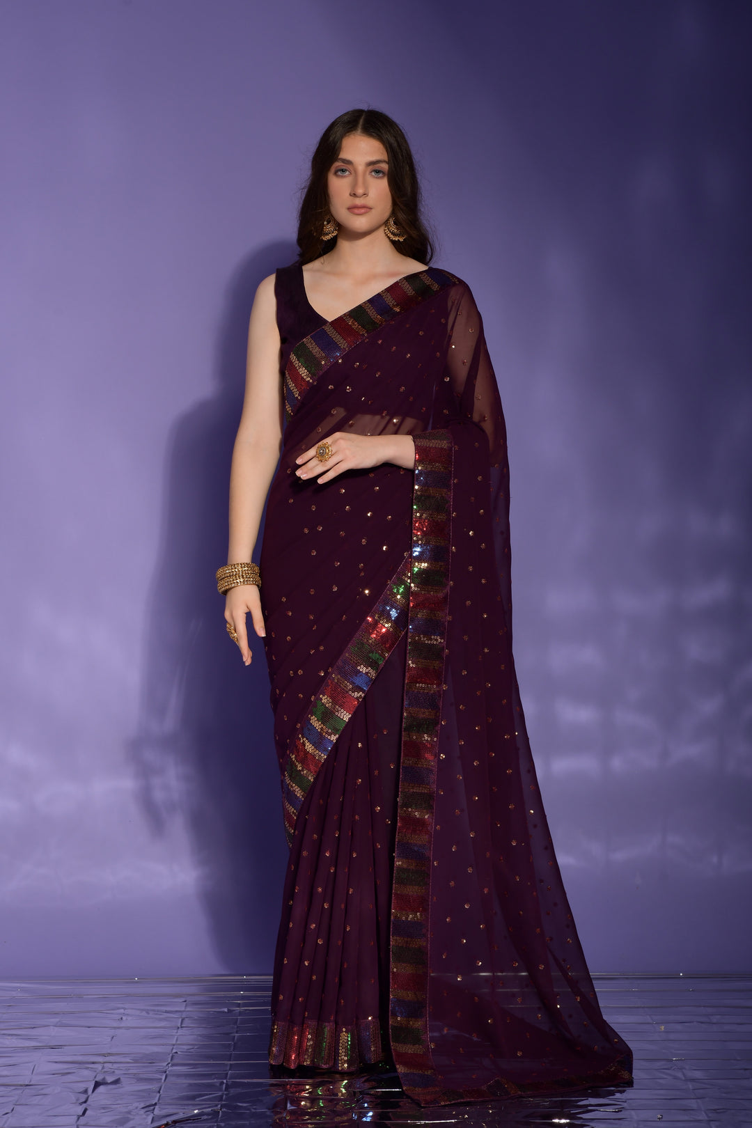 Georgette Saree with Sequined Embroidery | Perfect for Weddings & Festivals