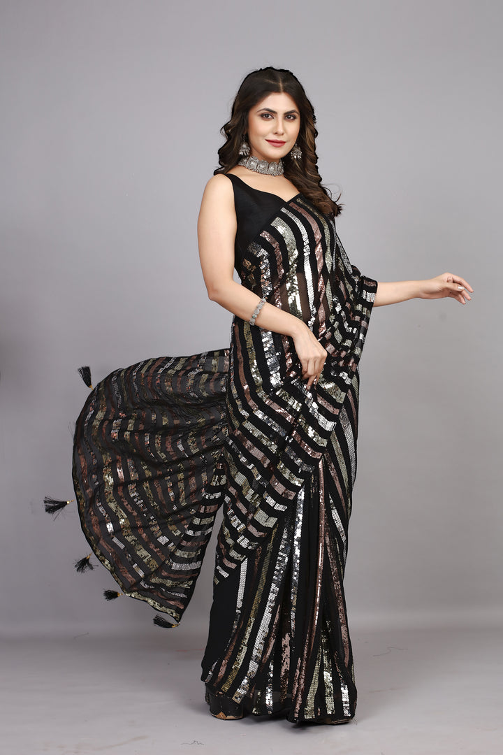 Elegant Georgette Saree with Sequence Embroidery | Bridal & Festive Wear