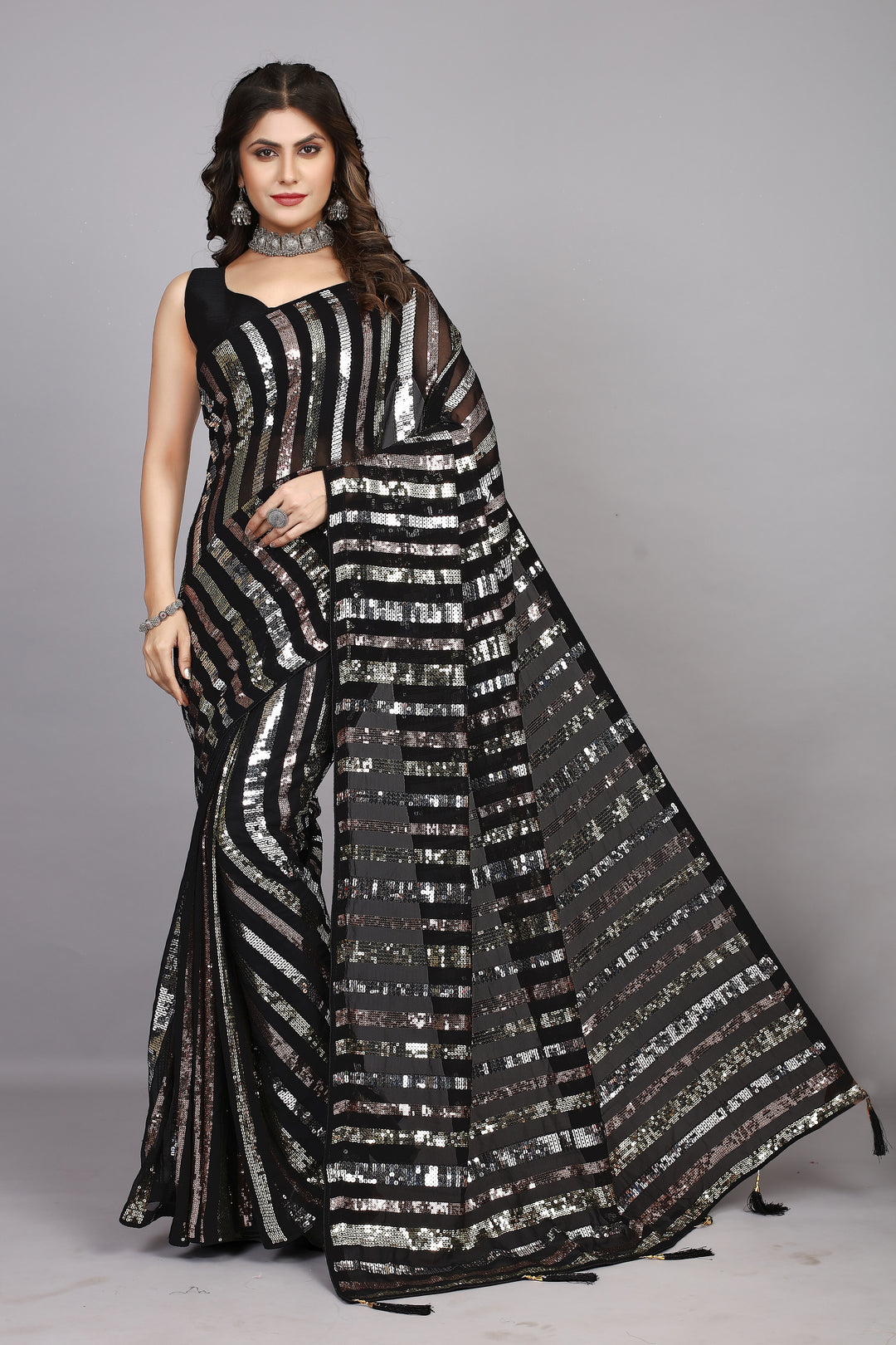 Elegant Georgette Saree with Sequence Embroidery | Bridal & Festive Wear