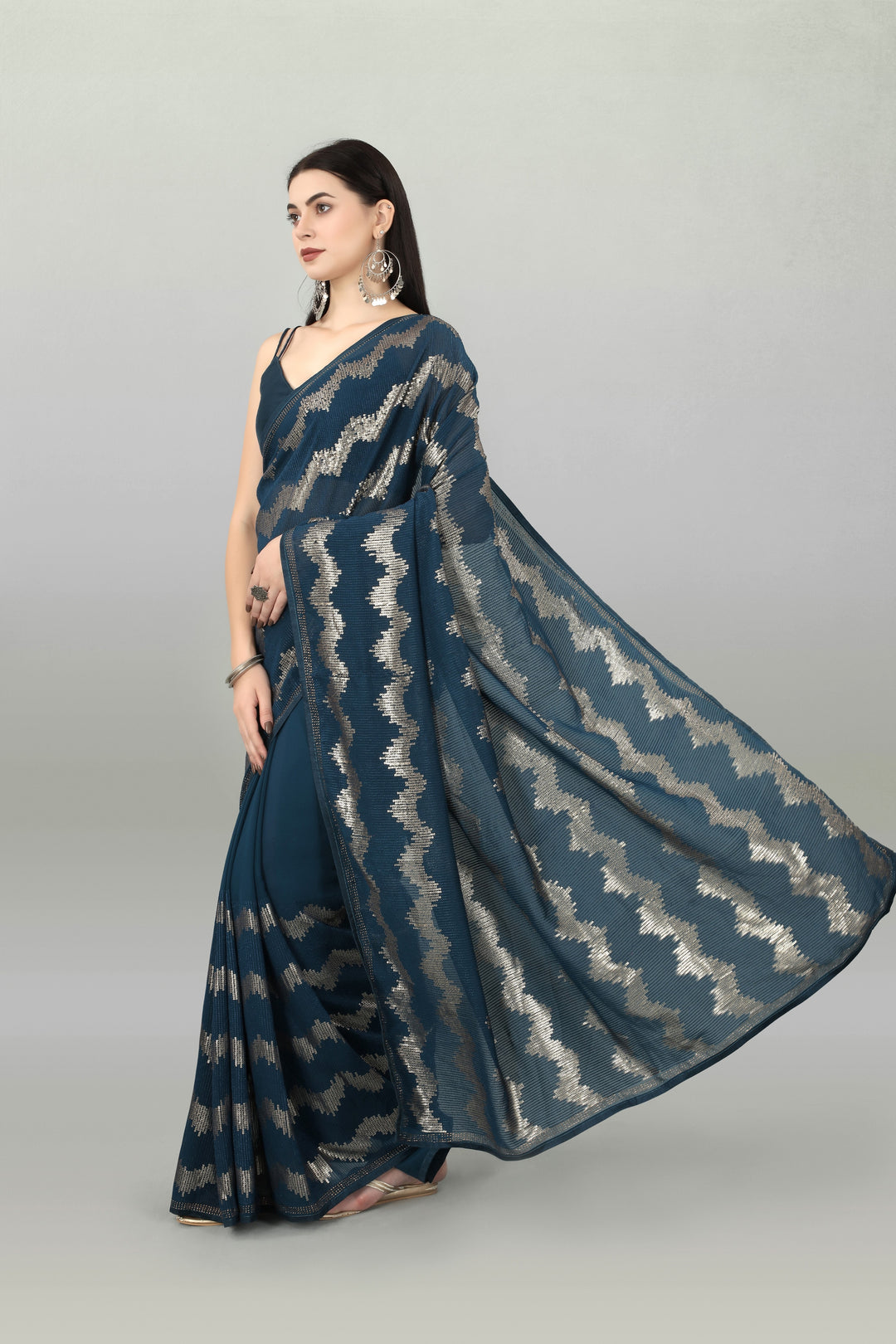 Georgette Saree with Sequins & Embroidery | Wedding & Festive Wear