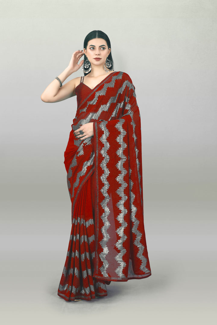 Georgette Saree with Sequins & Embroidery | Wedding & Festive Wear