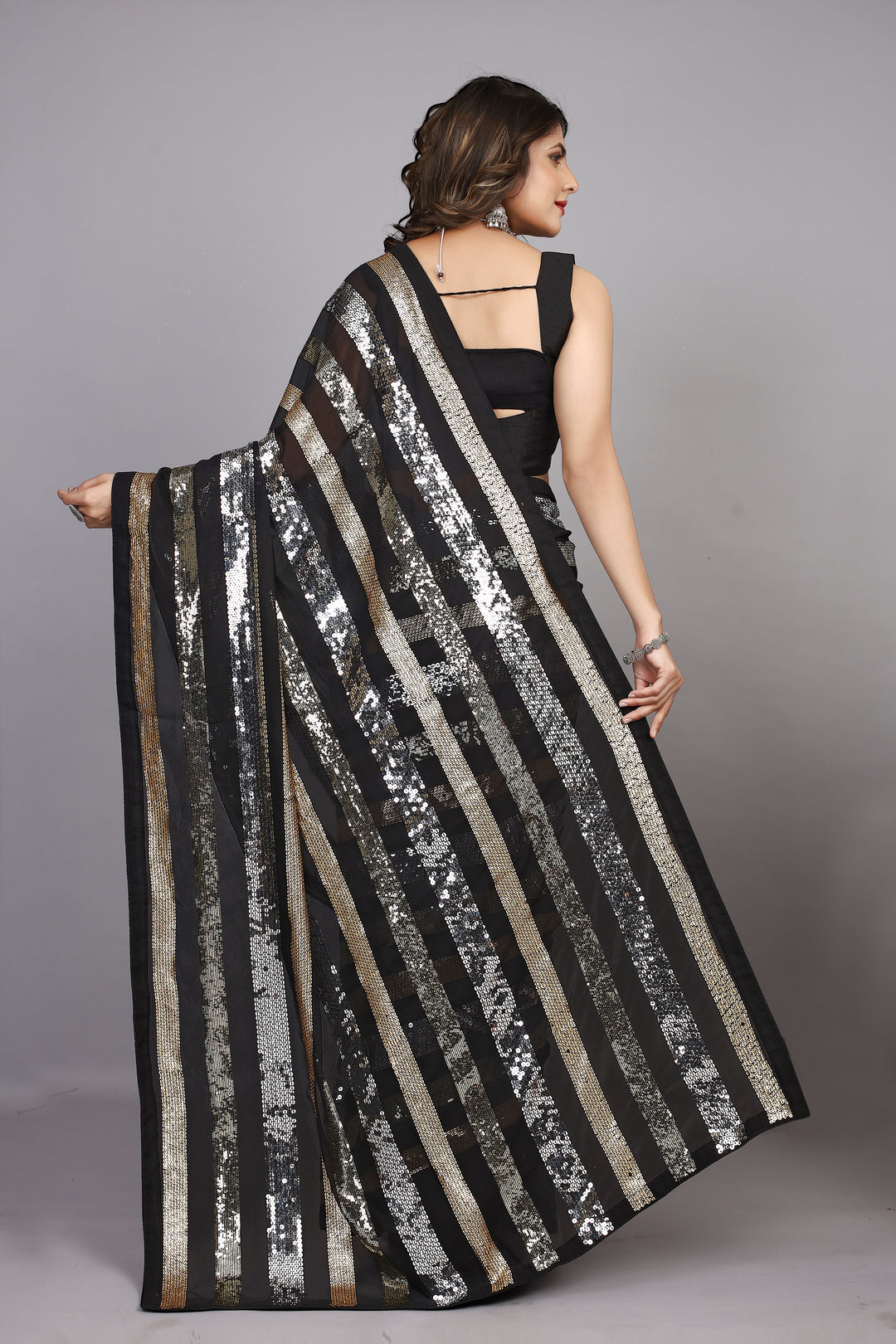 Elegant Georgette Saree with Sequins & Embroidery | Perfect for Weddings & Festive Occasions