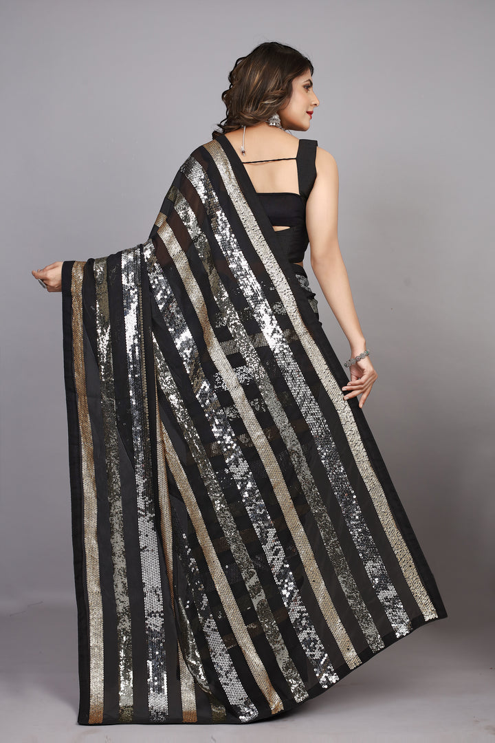 Elegant Georgette Saree with Sequins & Embroidery | Perfect for Weddings & Festive Occasions