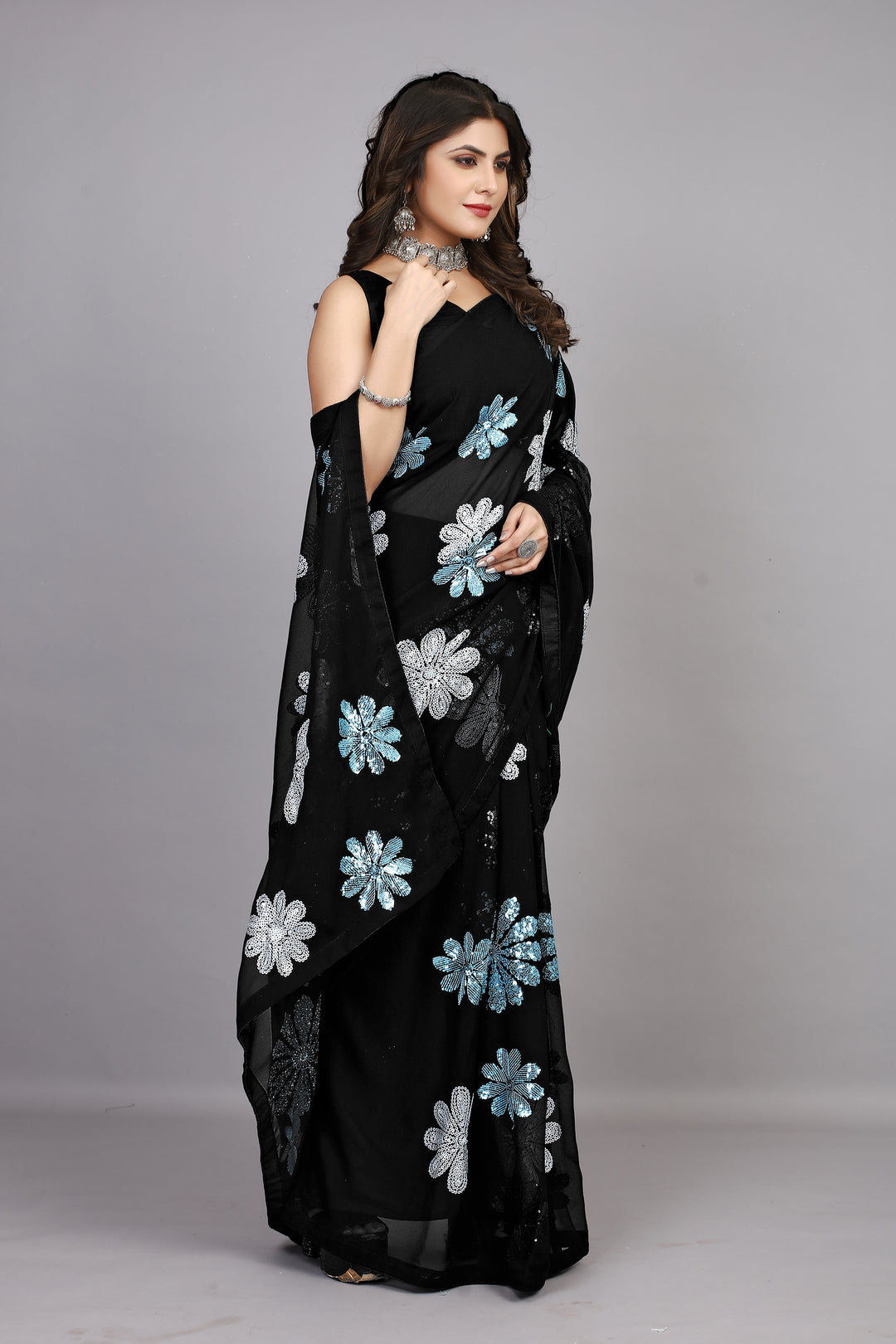 Georgette Saree with Sequins Embroidery for Wedding and Festive Occasions | Traditional Elegance