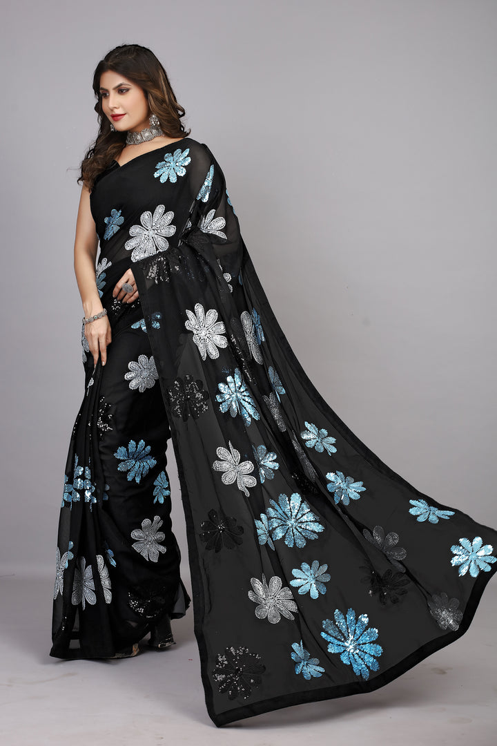 Georgette Saree with Sequins Embroidery for Wedding and Festive Occasions | Traditional Elegance