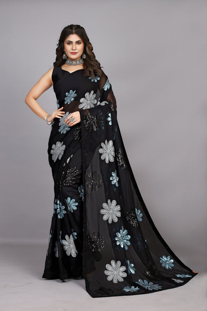 Georgette Saree with Sequins Embroidery for Wedding and Festive Occasions | Traditional Elegance