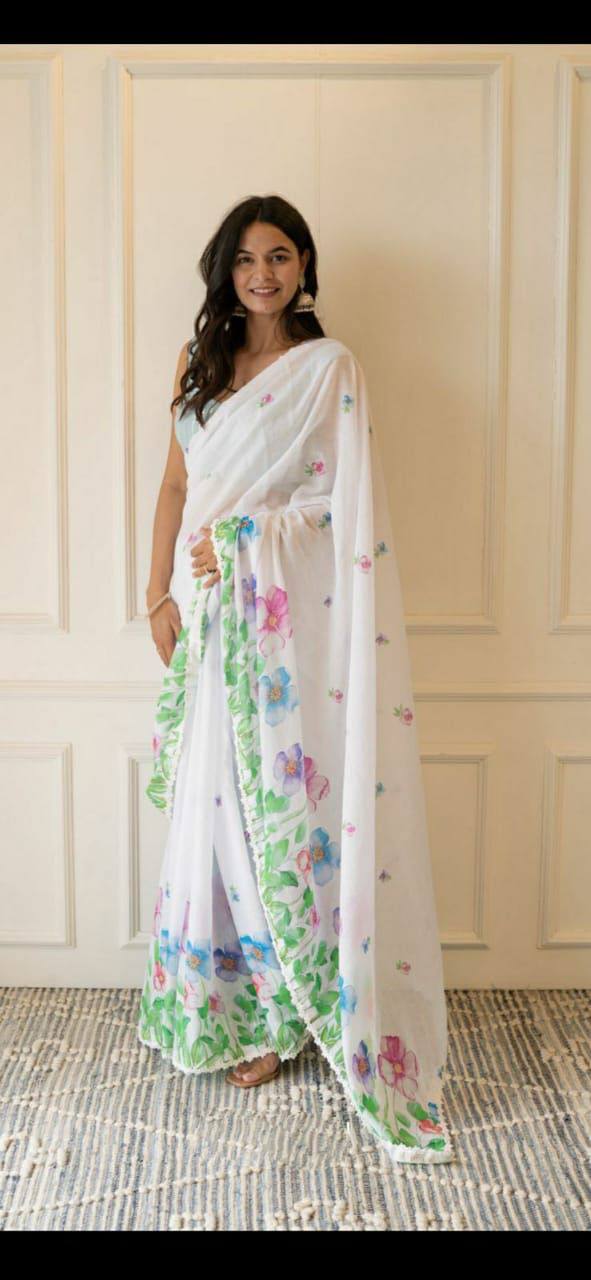 Designer Linen Saree | Digital Printed for Wedding & Festive Occasions