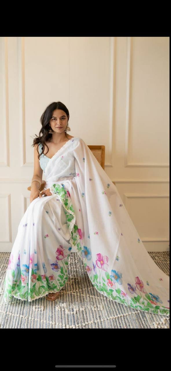 Designer Linen Saree | Digital Printed for Wedding & Festive Occasions