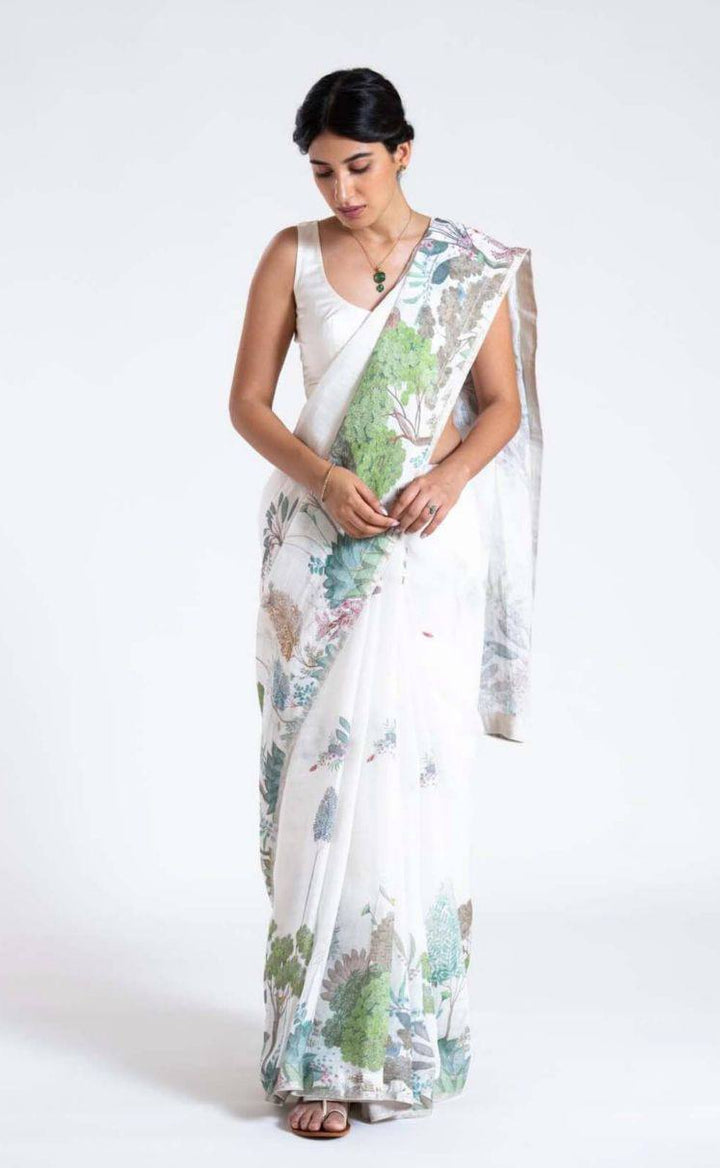 Designer Linen Saree | Digital Printed for Weddings and Festive Occasions