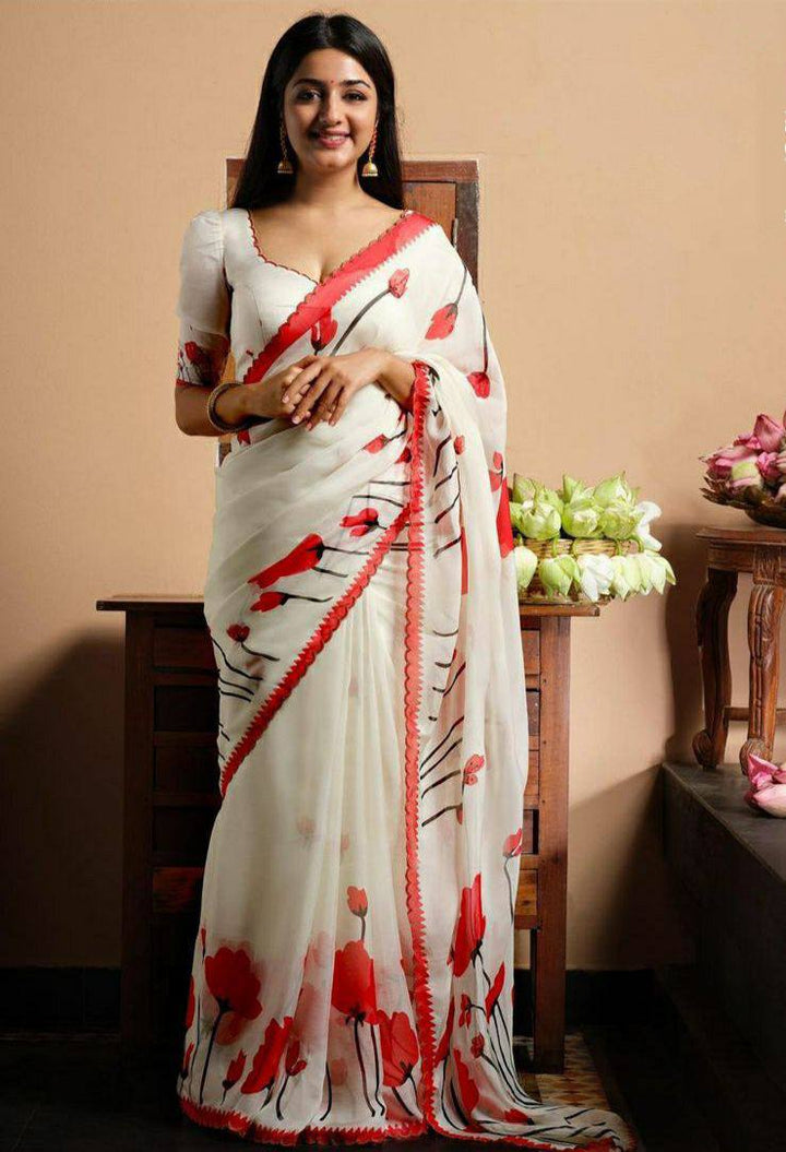 Designer Digital Printed Linen Saree | Wedding & Festive Occasions