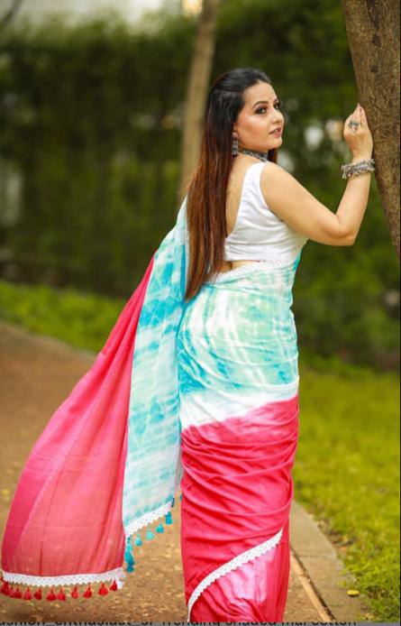 Designer Linen Saree with Satin-Banglori Blouse | Digital Printed for Weddings