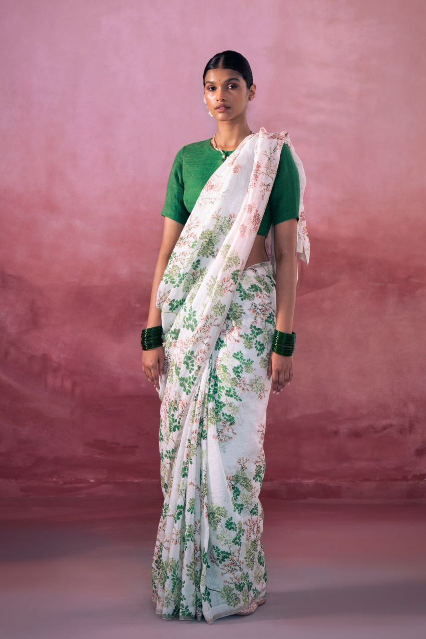 Designer Digital Printed Linen Saree | Wedding & Festive Elegance