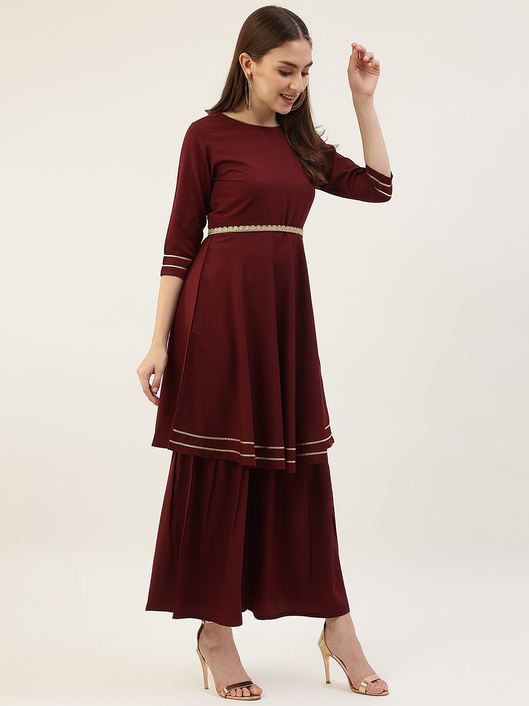 Comfortable & Stylish Maroon Kurti Set | Crepe Fabric Elbow Sleeves