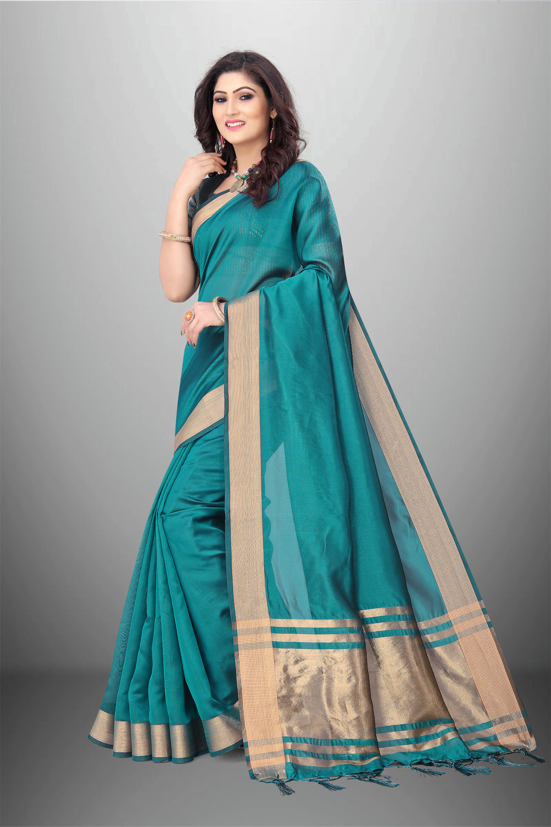 Elegant Cotton-Organza Saree with Wevon-Pallu-Border | Perfect for Weddings and Festive Occasions