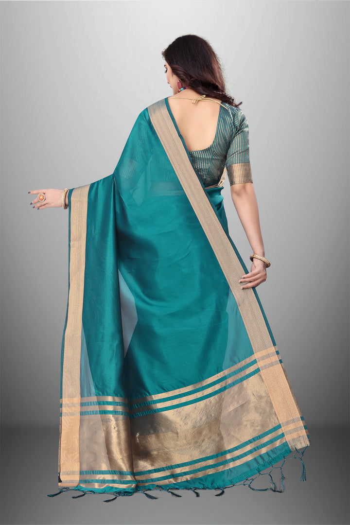 Elegant Cotton-Organza Saree with Wevon-Pallu-Border | Perfect for Weddings and Festive Occasions