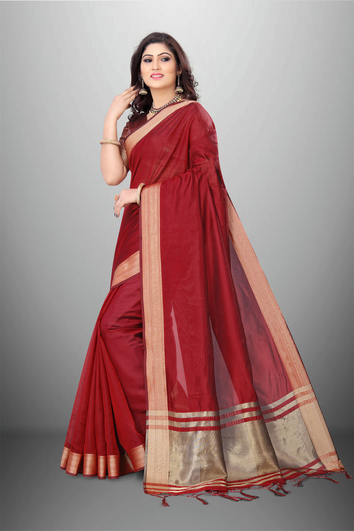 Elegant Cotton-Organza Saree with Wevon-Pallu-Border | Perfect for Weddings and Festive Occasions