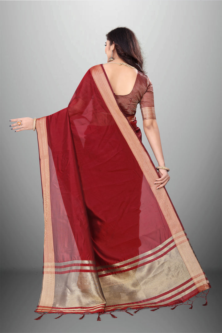 Elegant Cotton-Organza Saree with Wevon-Pallu-Border | Perfect for Weddings and Festive Occasions