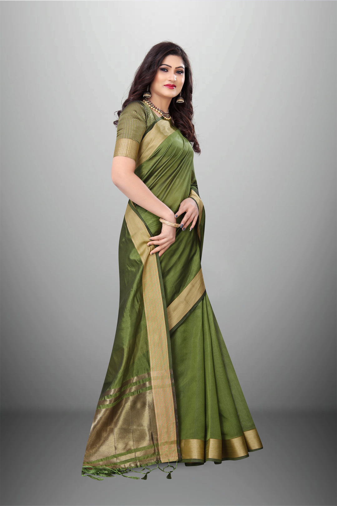 Elegant Cotton-Organza Saree with Wevon-Pallu-Border | Perfect for Weddings and Festive Occasions