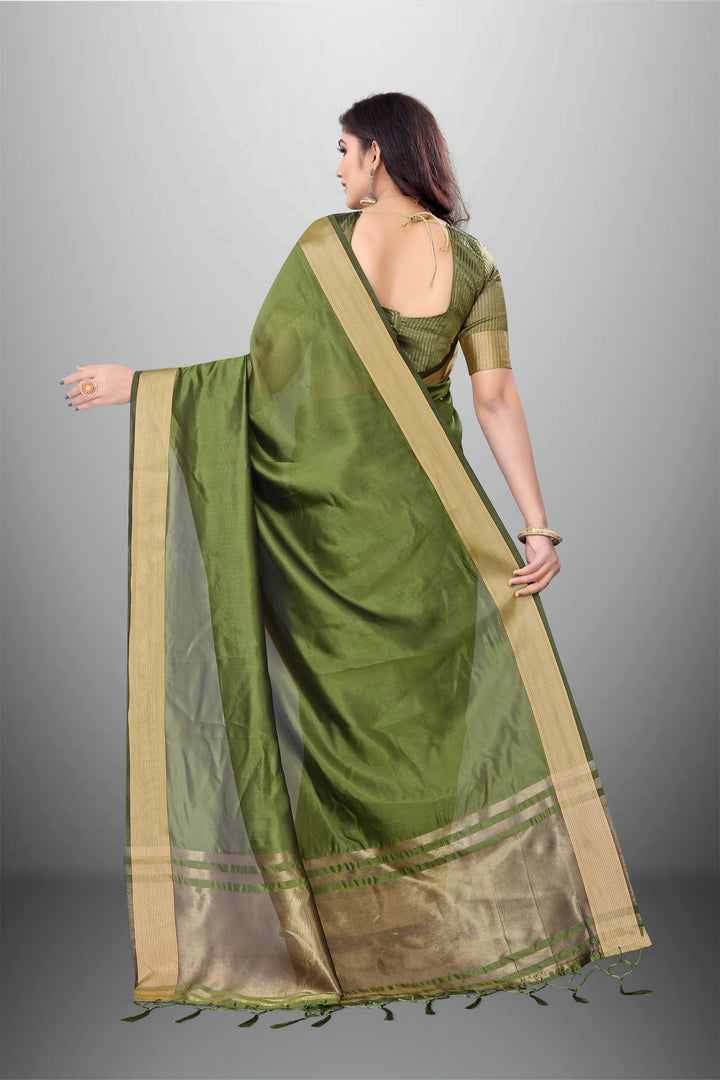 Elegant Cotton-Organza Saree with Wevon-Pallu-Border | Perfect for Weddings and Festive Occasions