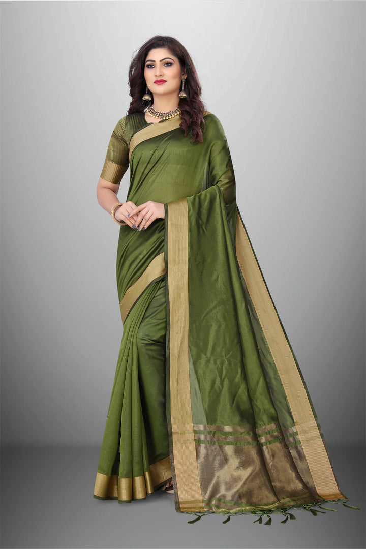 Elegant Cotton-Organza Saree with Wevon-Pallu-Border | Perfect for Weddings and Festive Occasions