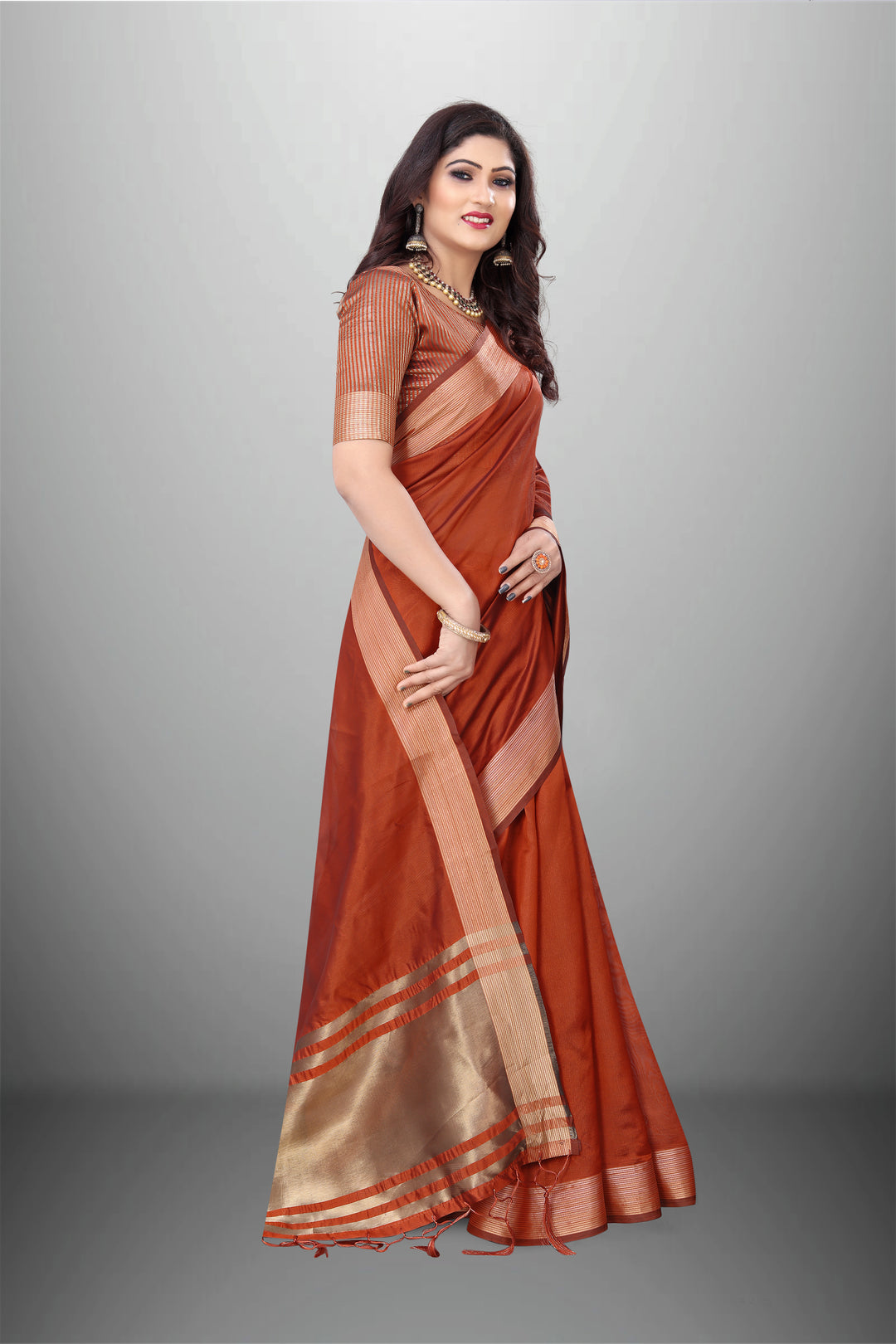 Elegant Cotton-Organza Saree with Wevon-Pallu-Border | Perfect for Weddings and Festive Occasions