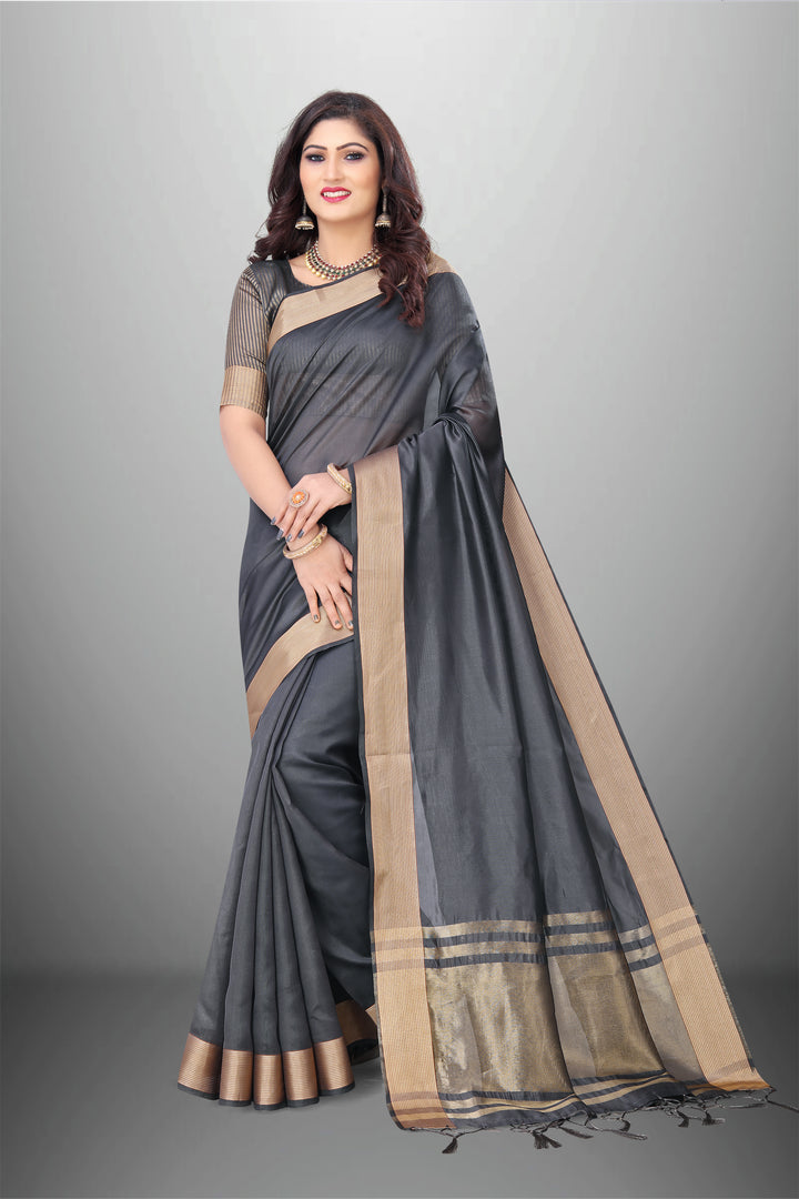 Elegant Cotton-Organza Saree with Wevon-Pallu-Border | Perfect for Weddings and Festive Occasions