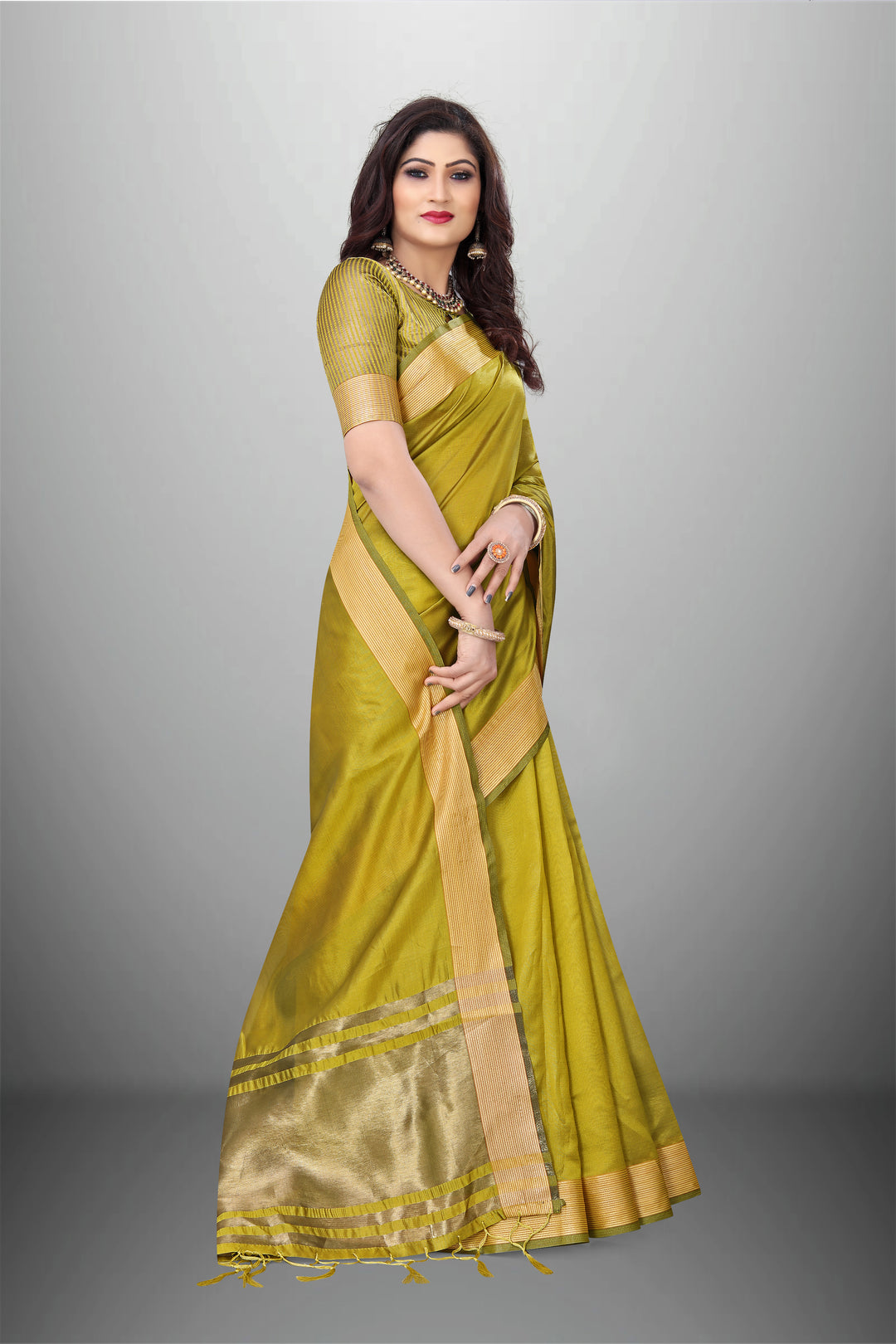 Elegant Cotton-Organza Saree with Wevon-Pallu-Border | Perfect for Weddings and Festive Occasions