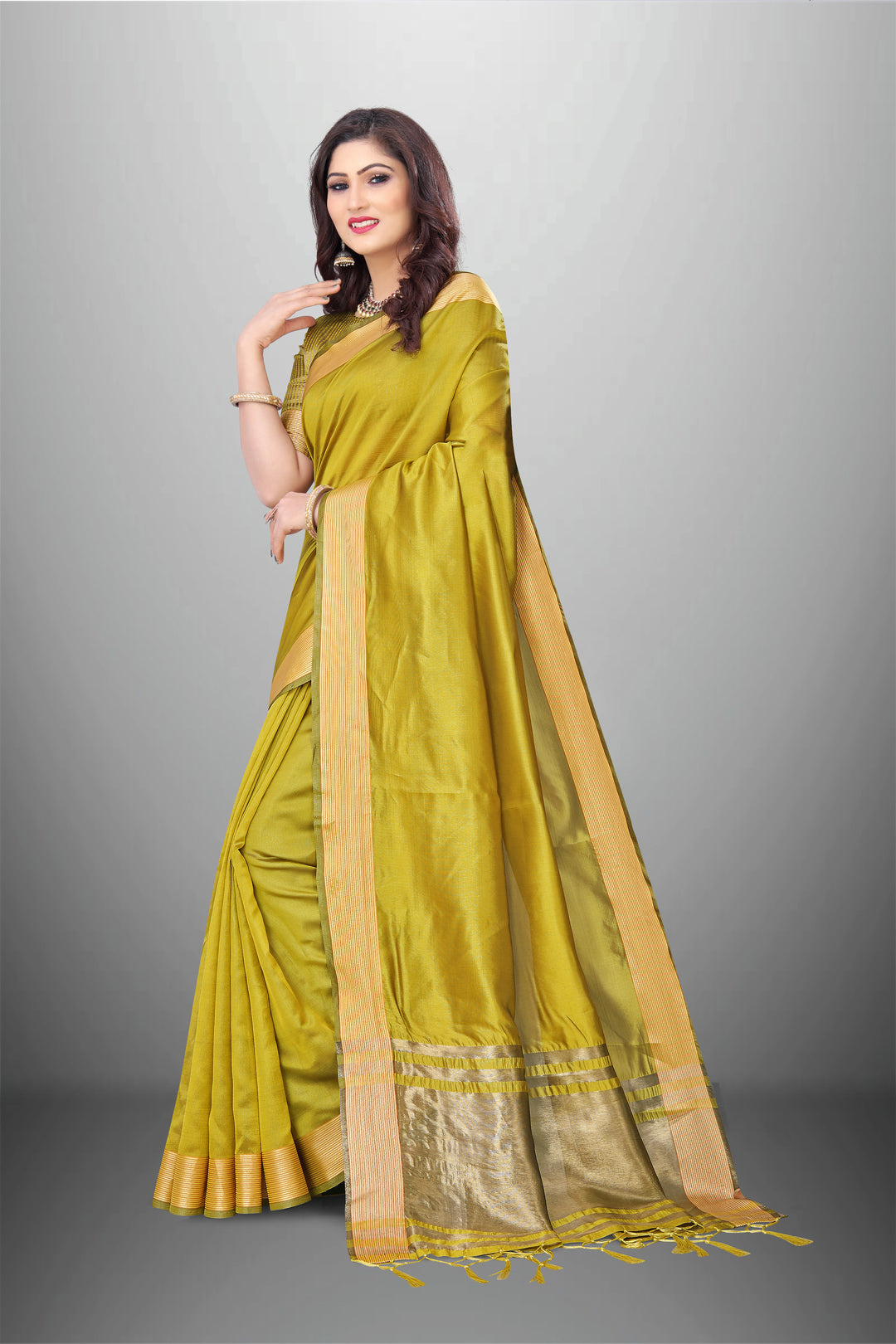 Elegant Cotton-Organza Saree with Wevon-Pallu-Border | Perfect for Weddings and Festive Occasions