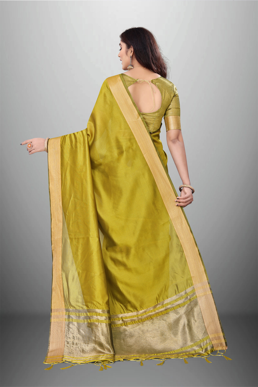 Elegant Cotton-Organza Saree with Wevon-Pallu-Border | Perfect for Weddings and Festive Occasions