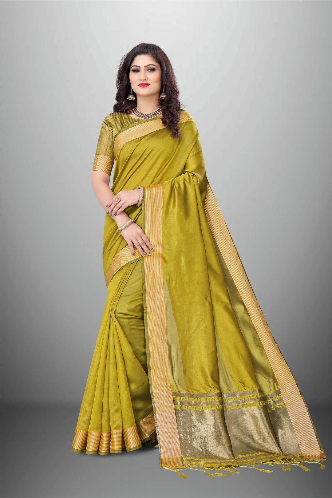 Elegant Cotton-Organza Saree with Wevon-Pallu-Border | Perfect for Weddings and Festive Occasions