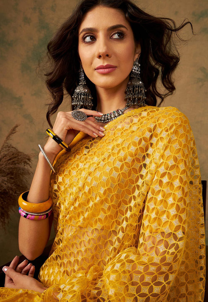 Designer Net Saree with Banglori Blouse | Wevon-Jacquard for Weddings