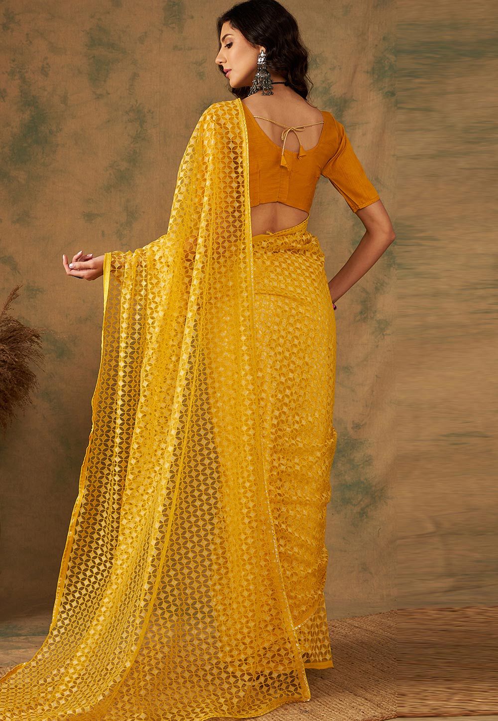 Designer Net Saree with Banglori Blouse | Wevon-Jacquard for Weddings