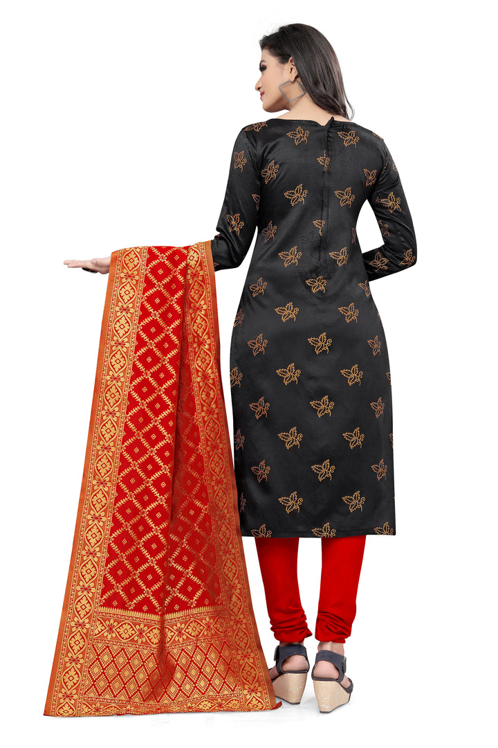 Banarasi Silk Black Kurti Set | Chic Boat-Neck with Tafetta Silk Bottom