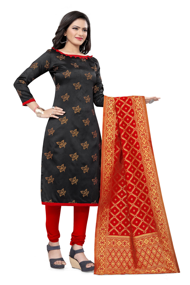 Banarasi Silk Black Kurti Set | Chic Boat-Neck with Tafetta Silk Bottom