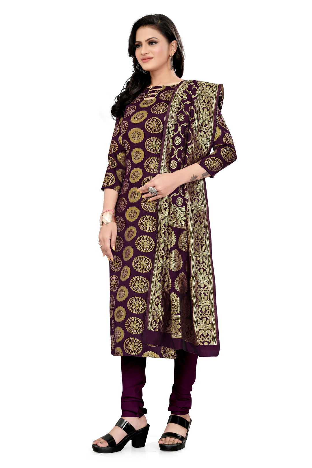 Banarasi Silk Purple Kurti Set | Festive Wear with Jacquard Dupatta