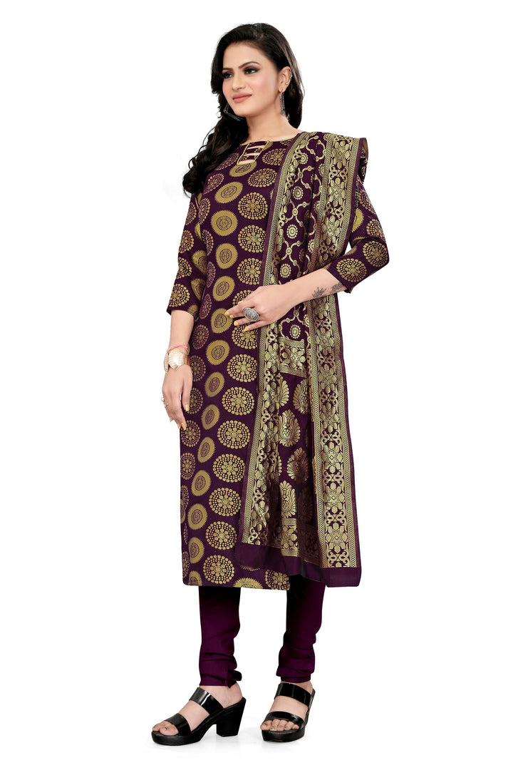 Banarasi Silk Purple Kurti Set | Festive Wear with Jacquard Dupatta