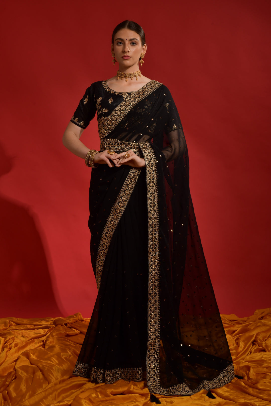 Georgette Saree with Sequins & Embroidery | Perfect for Weddings & Events