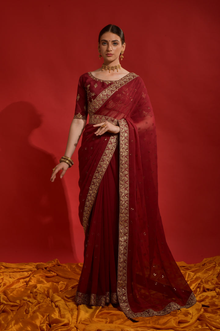 Georgette Saree with Sequins & Embroidery | Wedding & Festive Wear