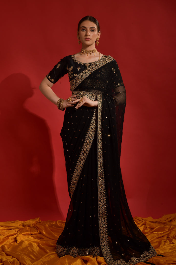 Georgette Saree with Sequins & Embroidery | Wedding & Festive Elegance