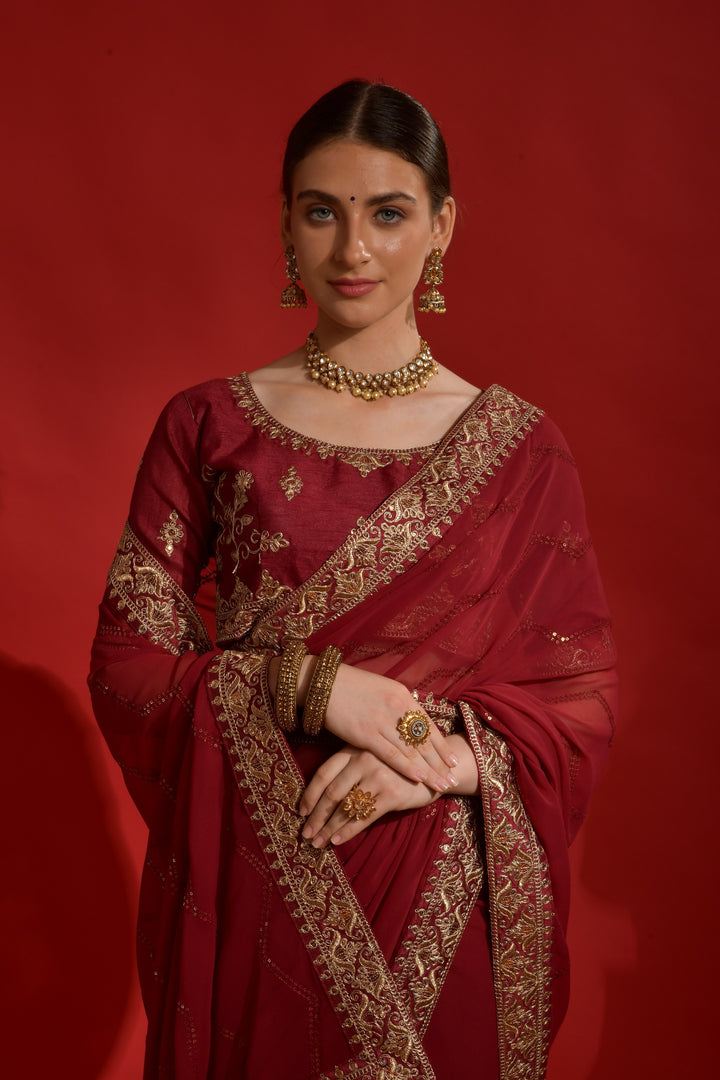 Georgette Saree with Sequins & Embroidery | Mono-Banglori Blouse for Weddings