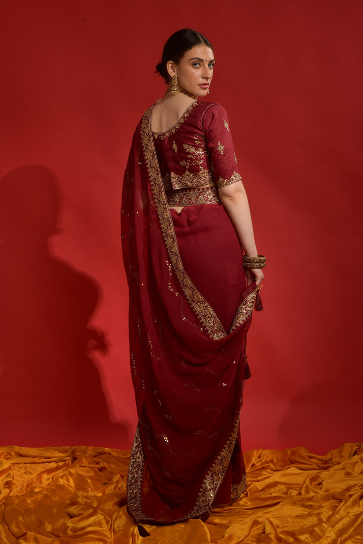 Georgette Saree with Sequins & Embroidery | Mono-Banglori Blouse for Weddings